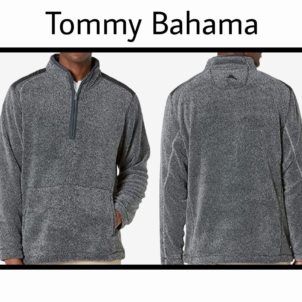 Tommy Bahama Cascade Cozy Fleece Half Zip Kanga Pocket. Mens XL Charcoal